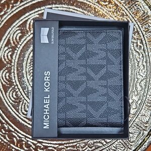 Michael Kors Dark Gray Monogram Slim Bifold Wallet